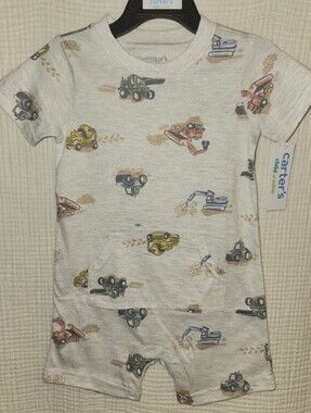 Carter's Child Of Mine Baby Boy Short Sleeves Romper 18M NWT Light Gray Trucks